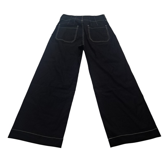 Anthropologie Maeve Colette Pants Women's 27 Black Crop Wide Leg Contrast Stitch - Picture 4 of 11